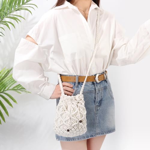 Ovida Crochet Mini Bucket Bag - Summer Woven Beach Shoulder Bag with Drawstring Closure3