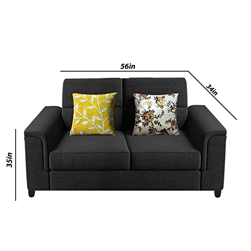 Image of Casaliving Nancy 2 Seater Sofa Set for Living Room | Color - Black Sofa Set