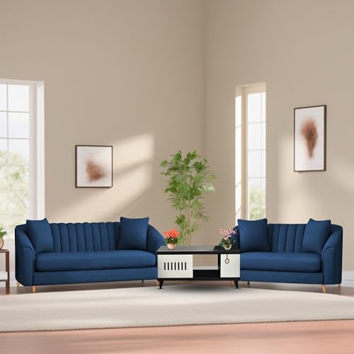 Image of Doraldo 3 + 2 Seater Sofa Set for Living Room (Blue) Premium Fabric Sofa