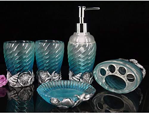 Bathroom Decoration With Sea Star And Sea Shell, Vanity Decorative Set Including Makeup Brush Holder, Trumblers, Teethbrush Holder, Soap Dish And Soap Dispenser, Gift #TOP1