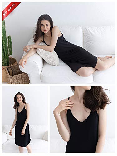 Image of GYS Women's Bamboo Viscose Full Slips for Under Dresses Cami Slip Dress | Lightweight, Anti Static, Adjustable Spaghetti Straps, Silky Soft, Moisture-Wicking, Perfect for Sheer Dresses