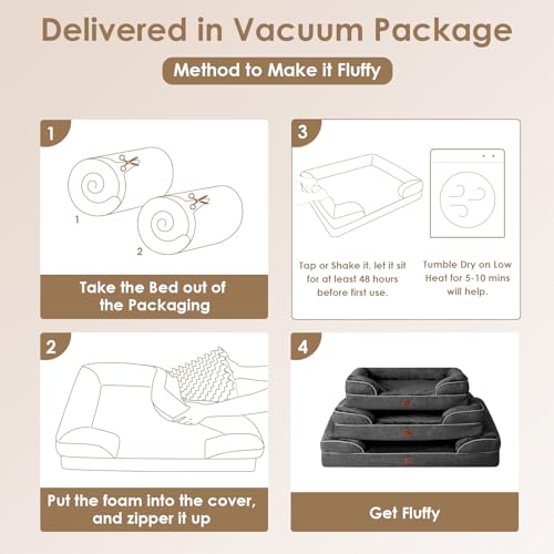 EHEYCIGA Orthopädisches Hundebett Grosse Hunde, 112x81cm, Memory Foam Hundekorb XL, Waschbar Hundesofa Wasserdicht rutschfest, Hundecouch mit Hohem Rand, Dunkelgrau
