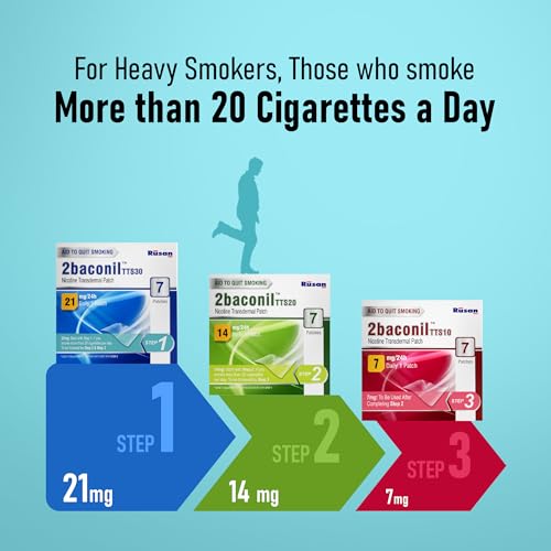 Image of Rusan 2baconil Nicotine Transdermal Patch 21mg Step 1 | 14 Patches (2x7 Pack) | Quit Smoking & Chewing Tobacco /Ghutka | Nicotine Replacement Therapy