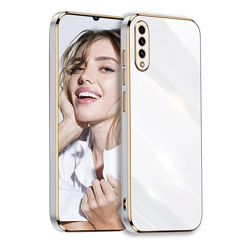 POUHYE Funda para Samsung Galaxy A70 Carcasa Silicona, Protección Cámara Ultra Fina Galvanizado Suave TPU Bumper Resistente Antigolpes Móvil Case para Samsung Galaxy A70 Blanco