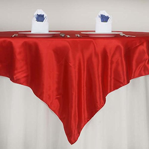 TABLECLOTHSFACTORY 72" Satin Square Table Overlay for Wedding Catering Party Table Decorations RED (Table Toppers)-Pack of 5