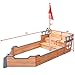 Costzon Pirate Boat Wood Sandbox for Kids with Bench Seat and Flag, Pirate Sandboat