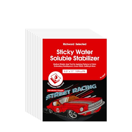 Poolin Printable 10PCS Sticky Water-Soluble Embroidery Stabilizer Richword Selected Sheets 8.5 x 11 Wash Away Embroidery Paper for Hand Embroidery Topper for Home Machine Embroidery