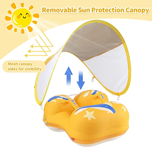 Inflatable Baby Shoulder Pool Float with Canopy for Toddler Learn Swimming Training,30-70lbs Children,Sea Beach Pool (X-Large, Yellow)