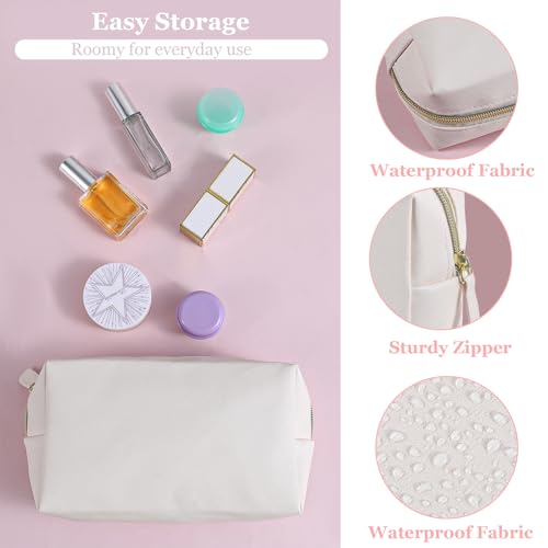 8 Pcs PU Leather Makeup Bag Bulk Set Waterproof Cosmetic Pouch Travel Organizer for Women Beige Toiletry Bag with Zipper Portable Multi-Functional Storage Bags3