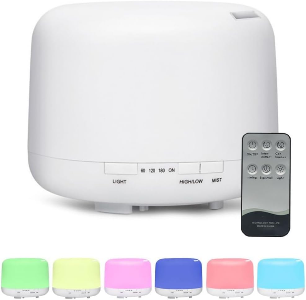 500ml Essential Oil Diffuser with Remote Control, Premium Ultrasonic Aromatherapy Diffusers Scent Humidifier Vaporizer Auto-Off Timer for Large Room Home, Yellow (White)