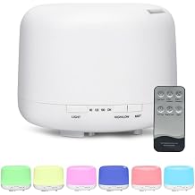 500ml Essential Oil Diffuser with Remote Control, Premium Ultrasonic Aromatherapy Diffusers Scent Humidifier Vaporizer Auto-Off Timer for Large Room Home, Yellow White