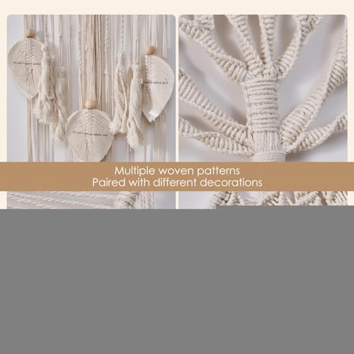Macramé de pared elegante con plumas tejidas para salones selectos 7
