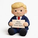 Donald Trump Crochet Emotional Support Doll - Handmade "Make America Great Again" Knitted Plushie with Red Tie & Card - Funny President Trump Gag Gift, Merchandise Memorabilia for Men Women (1PCS)