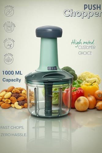 Image of Youone Push Chopper 1000ml Manual Food Chopper with 5 Stainless Steel Blades - Hand Pull Vegetable Chopper for Onion, Garlic, Nuts, Salad, Fruits