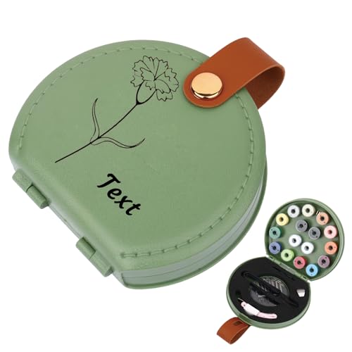 ZZHZBE Personalized Custom Name Birth Flower Portable Sewing Kit Set,Sewing Storage,Sewing Case,Sewing Box (Green), ZZ-2179