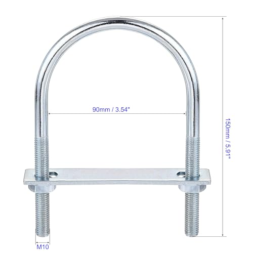 MACHSWON Round U-Bolt,1 Set Zinc Plated Alloy Steel M10 U Bolts 90mm(3.54") Inner Width 150mm Length with Nuts and Frame Plate for Automobiles Boat Trailer - Image 2