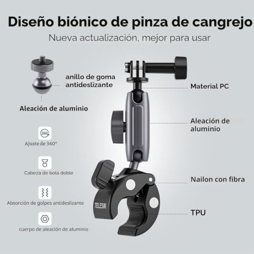 Soporte de tubo para grabar en moto con cámaras de acción en aluminio 3