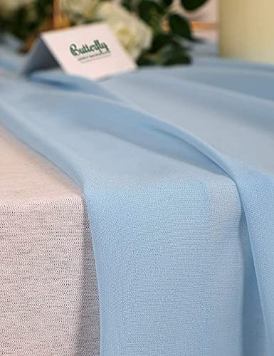 Blue Chiffon Table Runner 10Ft Long 27X120 Inches Romantic Wedding Linens Sheer Bridal Party Table Decorations #TOP5