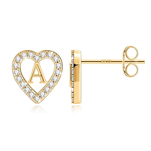Image of Anoup Heart Initial Earrings for Girls Gifts - S925 Sterling Silver Post CZ Hypoallergenic Stud Initial Earrings for Women Teen Girls Birthday Gifts for Kids Jewelry