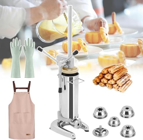 UWYTGF Machine to Make Spanish Donuts,Manual Churros Machine,with 1 Apron,5 Molds and 4 Pairs of Gloves,Great Capacity and Compact Size,Rotating Mango Design,Say