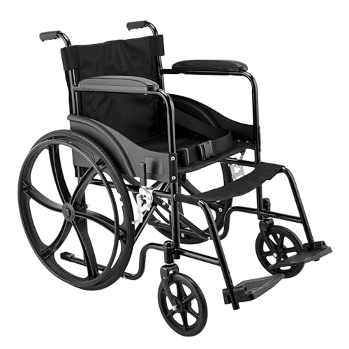 Image of Amazon Basics Foldable Wheelchair | Adjustable Armrests & Footrests | Comfortable Cushioned Seat | Steel Frame | Easy to Manoeuvre for Indoor & Outdoor Use | Elderly & Patient Care