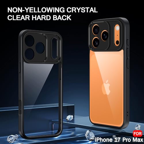Image of TheGiftKart Ultra-Hybrid Shockproof Sleek Armor Back Cover Case for iPhone 17 Pro Max | 360 Protection | Crystal Clear Hard Back Cover Case (PC & TPU, Transparent Clear Back, Black Sides)