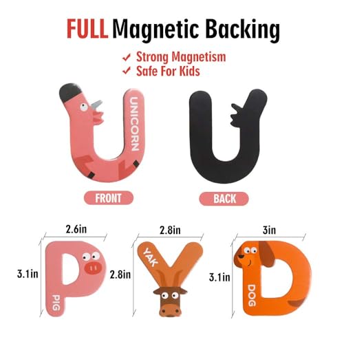 JCREN Jumbo Magnetic Letters Animals Alphabet Toys,Fridge Magnets Stick Large ABC Alphabet Uppercase Toy Set Preschool Learning Spelling Refrigerator Gift for 3 4 5 Year Old Toddler Kids Boys Girls - Image 3