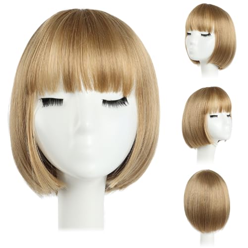 HSPCYGG 10" Short Bob Wigs Blonde Wig with Bangs Cosplay Wigs for Women