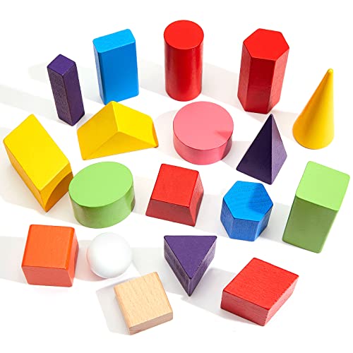 Deekin 18 Pcs Large 3D Shapes for Teaching Math Manipulatives Geometric Solids Blocks Montessori Learning Blocks Solid for Preschool Elementary Home School Supplies (3D Shape)