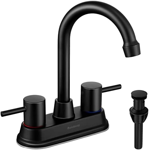 4 Inch Centerset Black Bathroom Faucet, 2 Handle Lead-Free Faucet for Bathroom Sink 2~3 Hole,360 Swivel Spout RV Bathroom Vanity Sink Faucet with Pop Up Drain,Matte Black