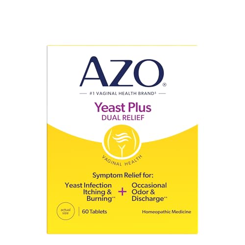 AZO Yeast Plus Dual Relief Tablets, Yeast Infection and Vaginal Symptom Relief, Relieves Vaginal Itching & Burning, 60 Count