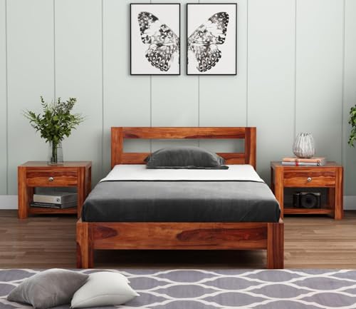 Image of CRAFT D ARTS Sheesham Wood Single Size Bed Without Storage | Wooden Single Bed | Space Saving Low Floor /Lying /Rise /Level /Profile Cot Bed for Bedroom | Pavlich, Honey Finish