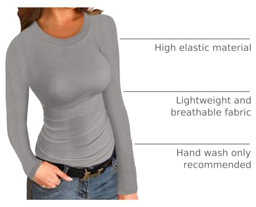 Womens Ribbed Long Sleeve Shirts Tops Fitted Tshirts Basic Slim Fit Tight Tee Shirt Fall Going Out Top Fall 2025 Grey - image 4