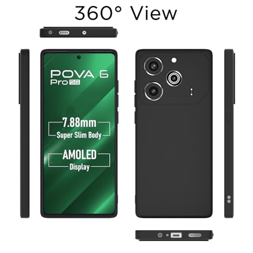 Image of Outlouders Back Cover for Tecno Pova 6 Pro 5G | Camera Protection | Durable Soft Matte Silicone Bumper Case (Black)