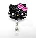 LOVEKITTY - 3D Hello Cutie Blinged Out Kitty Cat Black Face Hot Pink Bow Rhinestone Badge Reel/Name Badges/ID Badge Holder