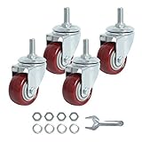 Finnhomy Swivel Caster Wheels 2 Inch Heavy Duty Threaded Stem Casters 3/8'-16x1 Set of 4 Premium Polyurethane Wheels PU Load Bearing 800 Lbs Anti-wear Smooth Casters, Red