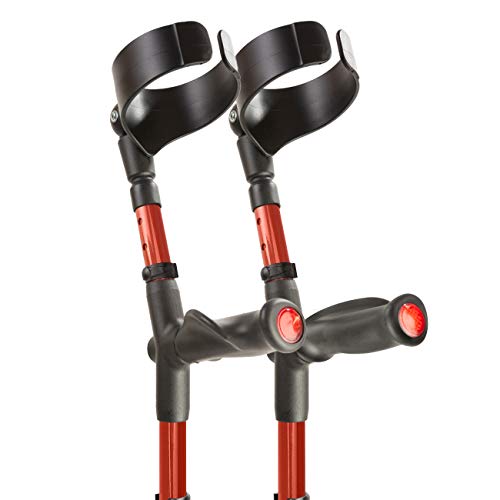 Flexyfoot Shock Absorbing Comfy Grip Double Adjustable Crutches - Improves Safety, Improves Grip, Reduces Shocks & Jarring – Pair - Red #TOP3