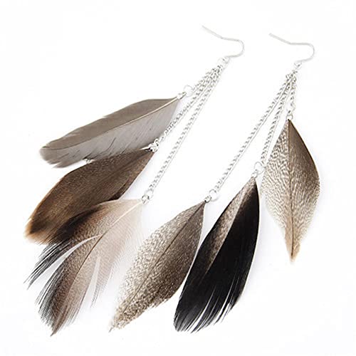 Bayetss Long Feather Tassel Dangle Earrings Lightweight Feather Statement Earrings For Women Hook Dangle Earrings,Grey #TOP3