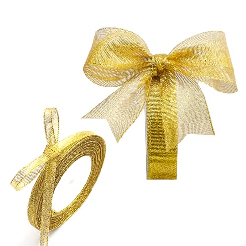 LIANRISES 2 Piezas 23M x 0.6/2cm Cinta Para Regalos Navidad, Cinta Dorada Saten, Tela Dorada Decoración Fiesta, Para Pasteles, Flores, Navidad, Cumpleaños, Día De San Valentín