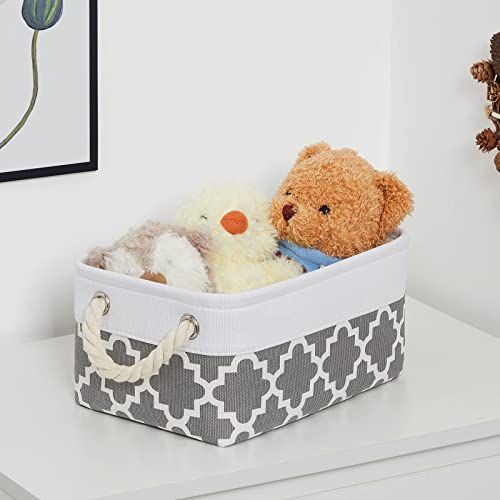 Bidtakay Small Storage Basket Cute Storage Bins Collapsible Fabric Basket Set Of 6 Canvas Organizer Bin Empty Gift Baskets Baby Nursery Toys 11.8 X 7.8 X 5 Inches(White&Quatrefoil Grey) #TOP6