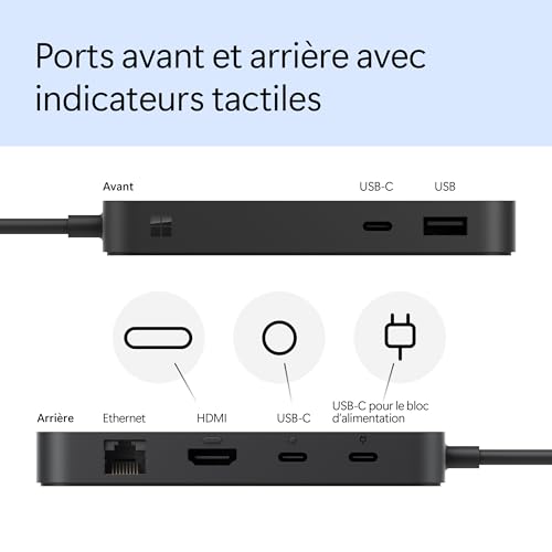 Station d'accueil Microsoft Surface USB4 Dock Noir avec double affichage 4K fluide - 5