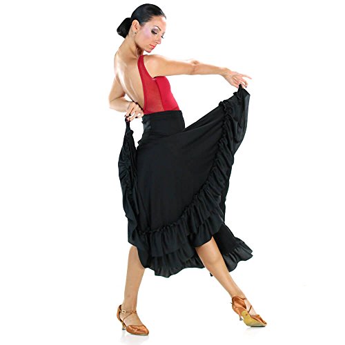 Danzcue Adult 2 Ruffles Flamenco Dance Skirt Black X-Large