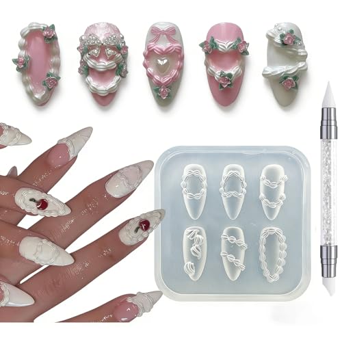 2Pcs Nail Molds, Silicone Nail Molds, 3D Nail Charms, Tulip Flower and Butterfly Accessories DIY Nail Art Tool Kit (white2)