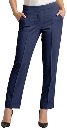 Women Office Trousers Finely Stitched Ladies Formal Pull Up Pants Black Grey Navy (NVY L29 W20)