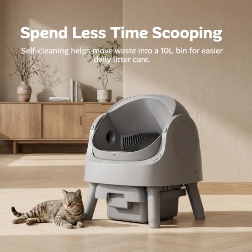 Mimfam Automatic Self Cleaning Litter Box, with 4 Pairs Infrared Senor, Open-Top Design for Multi-Cat Homes, Comes with Liner Bags and Cat Litter Mat, Grey