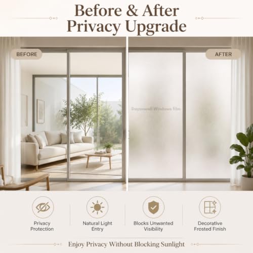 Image of Self Adhesive Window Privacy Film for Glass Windows & Doors | UV Blocking, Heat & Glare Reduction | Decorative Frosted Glass Film Easy to Apply (Brown Met Privacy Glister, 12X110 Inch)