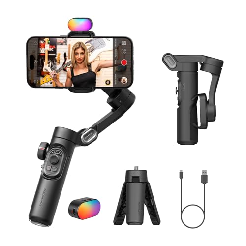 AOCHUAN Stabilisateur de cardan pour iPhone Vidéo : Gimbal Phone Stabilizer Smartphone Gimbal Video Recording stabilizador Magnetic Fill Light 3-Axis Foldable Android Gimble Smart XE Kit