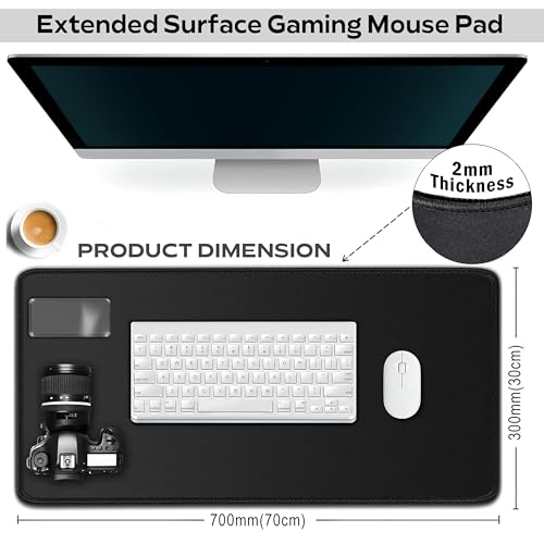 Image of Storite 700x300x2mm Extended Gaming Mouse Pad - Non-Slip Rubber Base, Stitched Edges, Water-Resistant Surface - Black