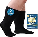 Powbrace 2 Pairs Wide Diabetic Socks for Men Women Plus Size,Lymphedema Socks,Socks for Swollen Feet and Ankles,Edema Socks,Loose Fit Socks,Non-Binding Socks,Bariatric Socks,Hospital Cast Socks-All Black