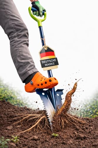 halmland® Profi Wurzelspaten | Spaten mit Wurzelsäge | Spaten Garten aus Carbonstahl & Fiberglas | Robuster Sparten für Harte Böden & anspruchsvolle Gartenarbeit